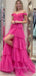 A-line Off Shoulder Side Slit Long Evening Prom Dresses, Cheap Custom Prom Dresses, MR8458