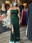 Simple Spaghetti Straps Dark Green Sequins Long Evening Prom Dresses, Sheath Custom Prom Dresses, MR8466