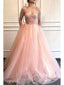 Pink Tulle Spaghetti Straps Long Evening Prom Dresses, A-line Custom Prom Dresses, MR8480