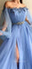 Elegant A-line Long Sleeves High Side Slit With Beads Prom Dresses, OL034