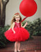 Popular Cute Red Sequin Tulle Short Cheap Flower Girl Dresses, FGS122