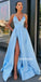 A-line Spaghetti Strap Side Slit Long Evening Prom Dresses GDW110