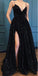 Spaghetti Strap Black Sparkle Popular Long Prom Dresses, WP005