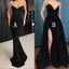 Spaghetti Strap Black Sparkle Popular Long Prom Dresses, WP005