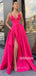 A-line Spaghetti Strap Side Slit Long Evening Prom Dresses GDW110