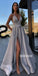 A-line Spaghetti Strap Side Slit Long Evening Prom Dresses GDW110