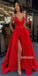 A-line Spaghetti Strap Side Slit Long Evening Prom Dresses GDW110