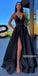 A-line Spaghetti Strap Side Slit Long Evening Prom Dresses GDW110